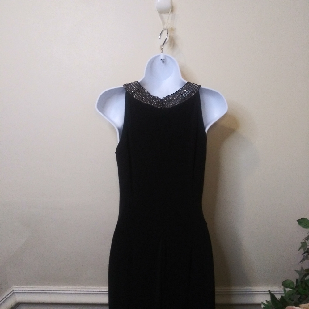 David Meister Black Beaded Collar, Ruched Waist Evening Gown - Picture 6 of 13